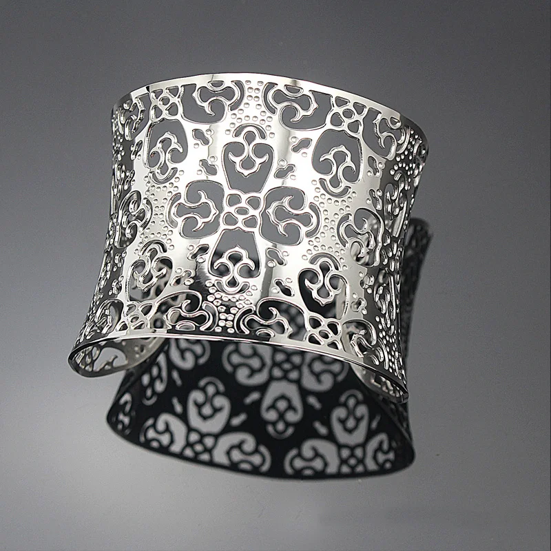 2017 Новая мода Серебряный Цвет РЕЗНЫЕ ШИРОКИЙ открытая манжета обаятельные