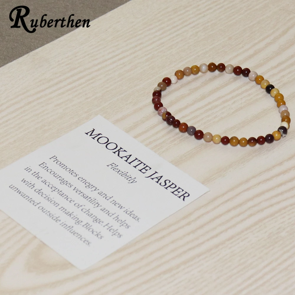 Ruberthen Mookaite каменный браслет 4 мм натуральный камень бусины мини драгоценный Энергетический Браслет|Плетеные