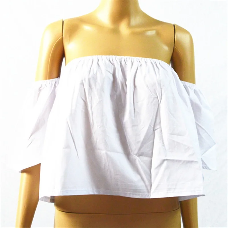 Сексуальный Топ Лифчики танки Slash шеи оборками мода знаменитости Короткие топы