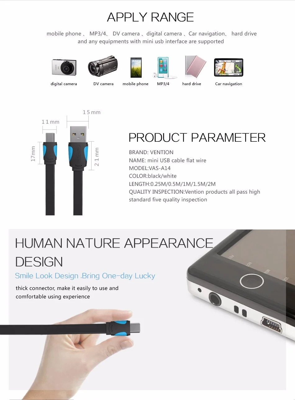 Vention Mini USB кабель Mini USB к USB кабель для быстрой зарядки данных для MP3 MP4 плеера Автомобильный видеорегистратор gps цифровая камера HDD Mini USB