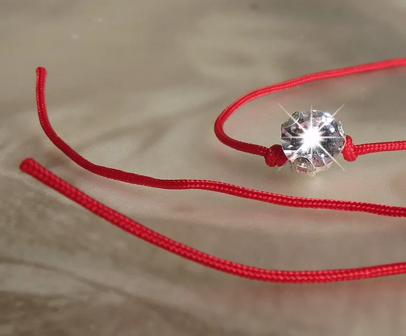 Women Baubles Fashion Jewelry 6mm Brilliant Crystal Zircon thin thread rope lucky red string Charm Bracelets for Best Friend | Украшения и