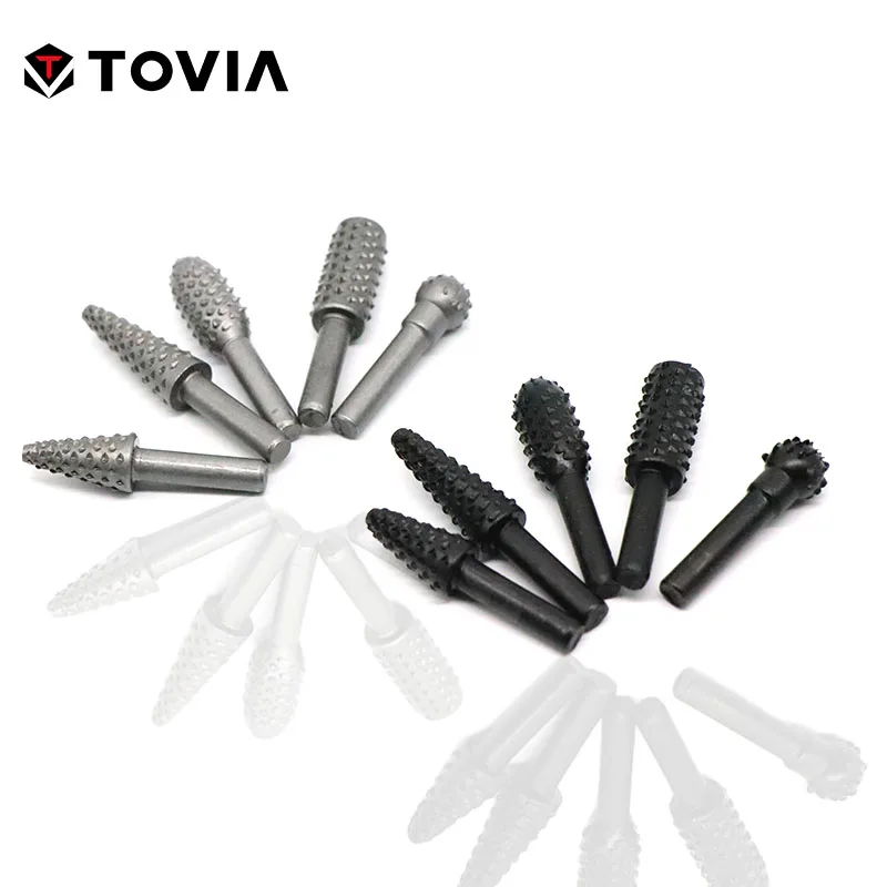 

TOVIA 5pcs Steel Rotary Rasp File 1/4''(6mm) Shank Rasp Burrs Wood Bits Grinding Power Woodworking Hand Tool