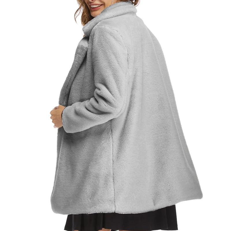 Свободное пальто из искусственного меха 4XL зимняя куртка из искусственного кроличьего меха женская однотонная длинная толстая верхняя одежда женская Повседневная теплая верхняя одежда Femme