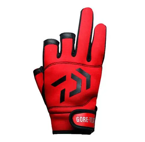 Красный Daiwa противоскользящие перчатки для рыбалки с 3 пальцами прочные дышащие перчатки для рыбалки водонепроницаемые спортивные перчатки Прямая поставка - Цвет: Красный