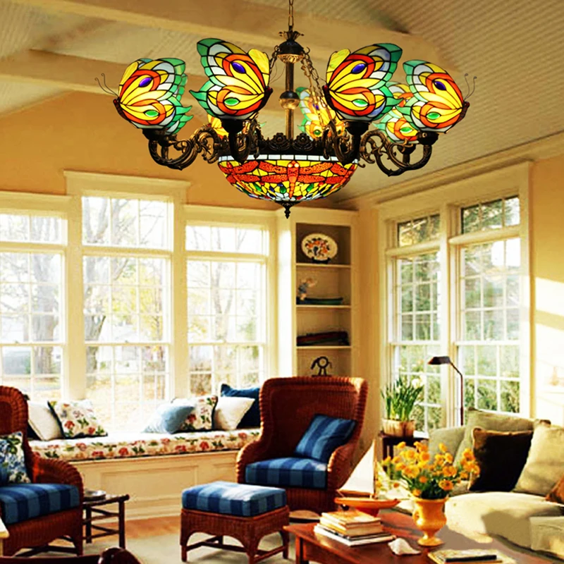 SGROW люстры с 11 насадками в форме бабочек декор Тиффани светодиодная лампа из