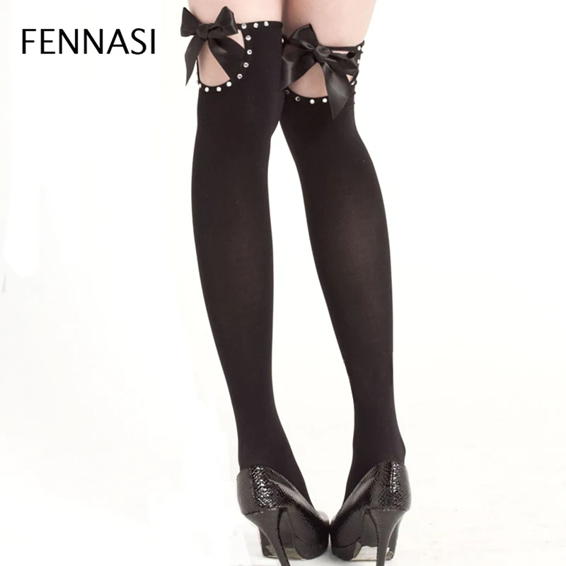 

Колготки FENNASI, с вырезами, блестящие стразы, до бедра, с вышивкой, черные женские Чулочные изделия, пикантные женские чулки
