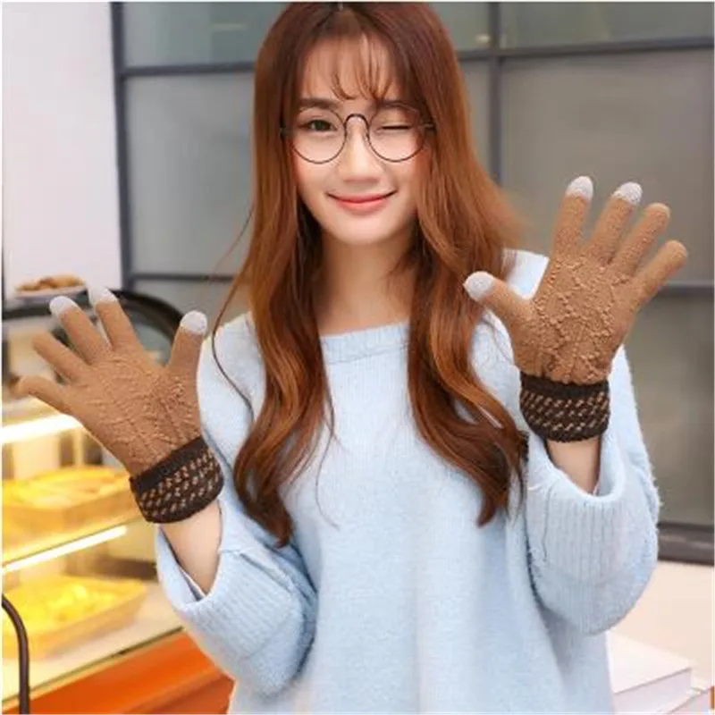 Шерстяные вязаные полосатые перчатки Женские Унисекс зимние толстые теплые