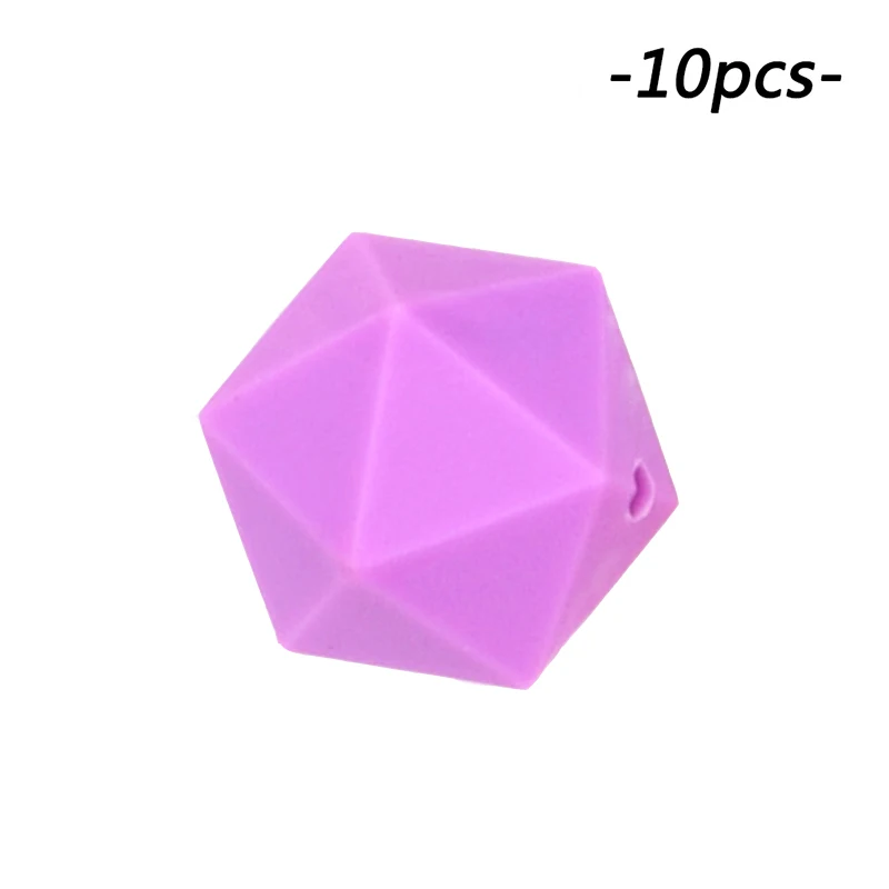 purple 10 шт./лот икосаэдр Прорезыватели бусины СИЛИКОНОВЫЕ BPA бесплатно мультфильм шестиугольник Силиконовые Прорезывание Зубов Бисер ребенок прорезывание зубов игрушки подарок - Цвет: purple