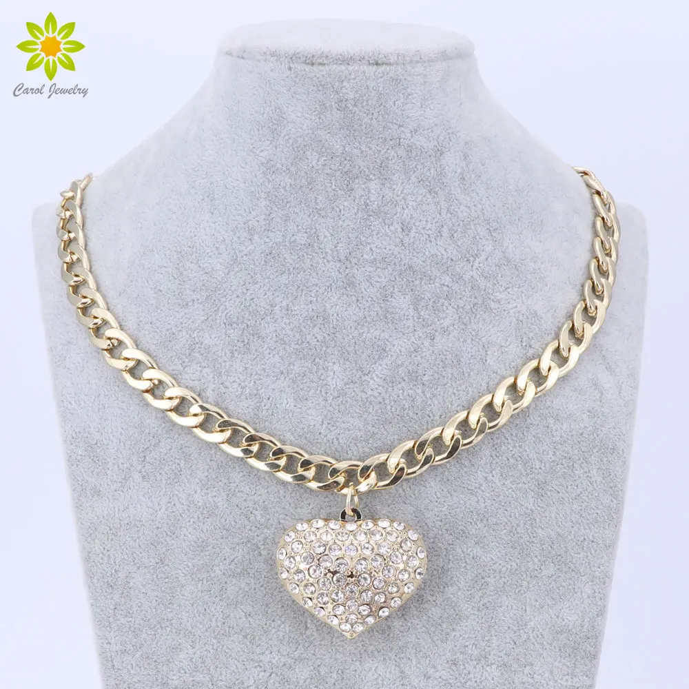 Модные золотые металлические прозрачные стразы в форме сердца ожерелье для