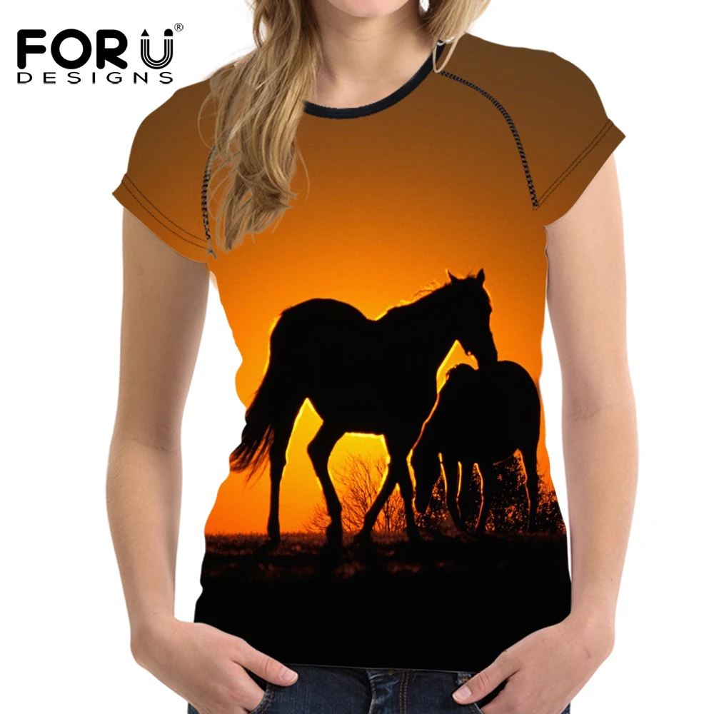 FORUDESIGNS/классическая 3D Футболка с принтом лошади для женщин летняя повседневная