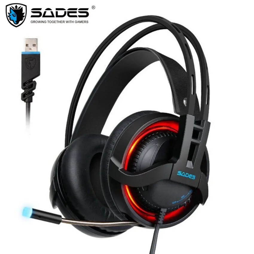 Sades R2 USB компьютерные игровые наушники гарнитура с микрофонами микрофон дышащие