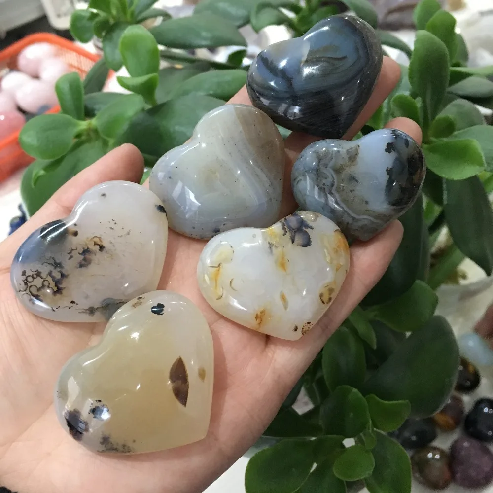 6 шт. натуральные водные растения Agate Crystal Love Heart полированный исцеление украшение