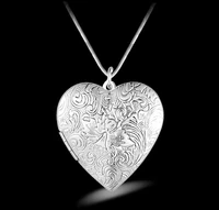 silver 925 jewelry hollow heart pendant necklace for women openable diy secret photo locket necklaces chains vintage gifts