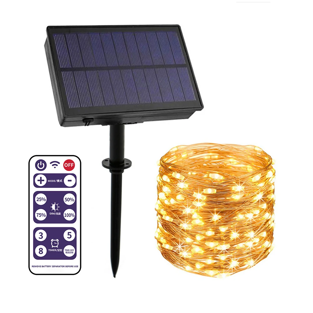 warm white DIDIHOU Открытый водонепроницаемый 100/200 светодиодный солнечный свет гирлянды медный провод огни с дистанционным управлением - Испускаемый цвет: warm white