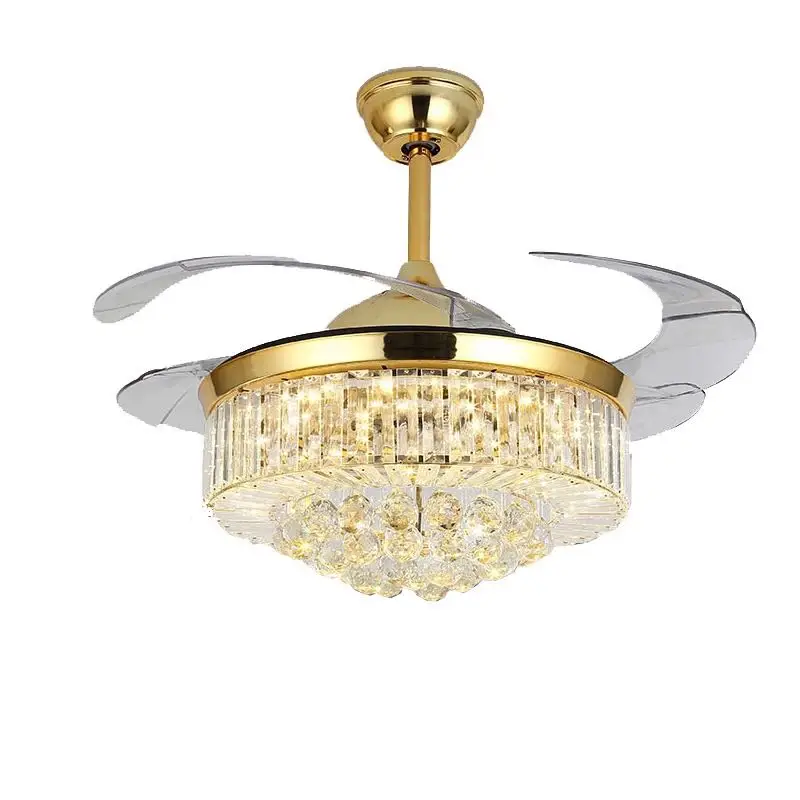 

Europe crystal pendant lights Gold luxury LED droplight with fan function hotel foyer bedroom lighting K9 crystal decoration