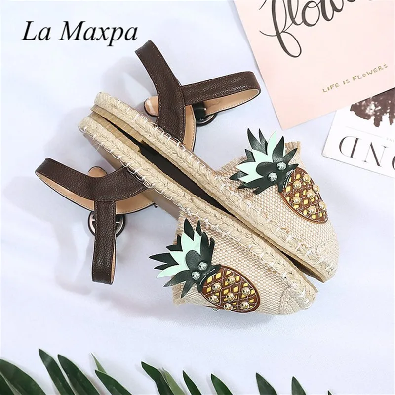 Обувь на плоской подошве в ананас парусиновые туфли-Espadrilles женские летние