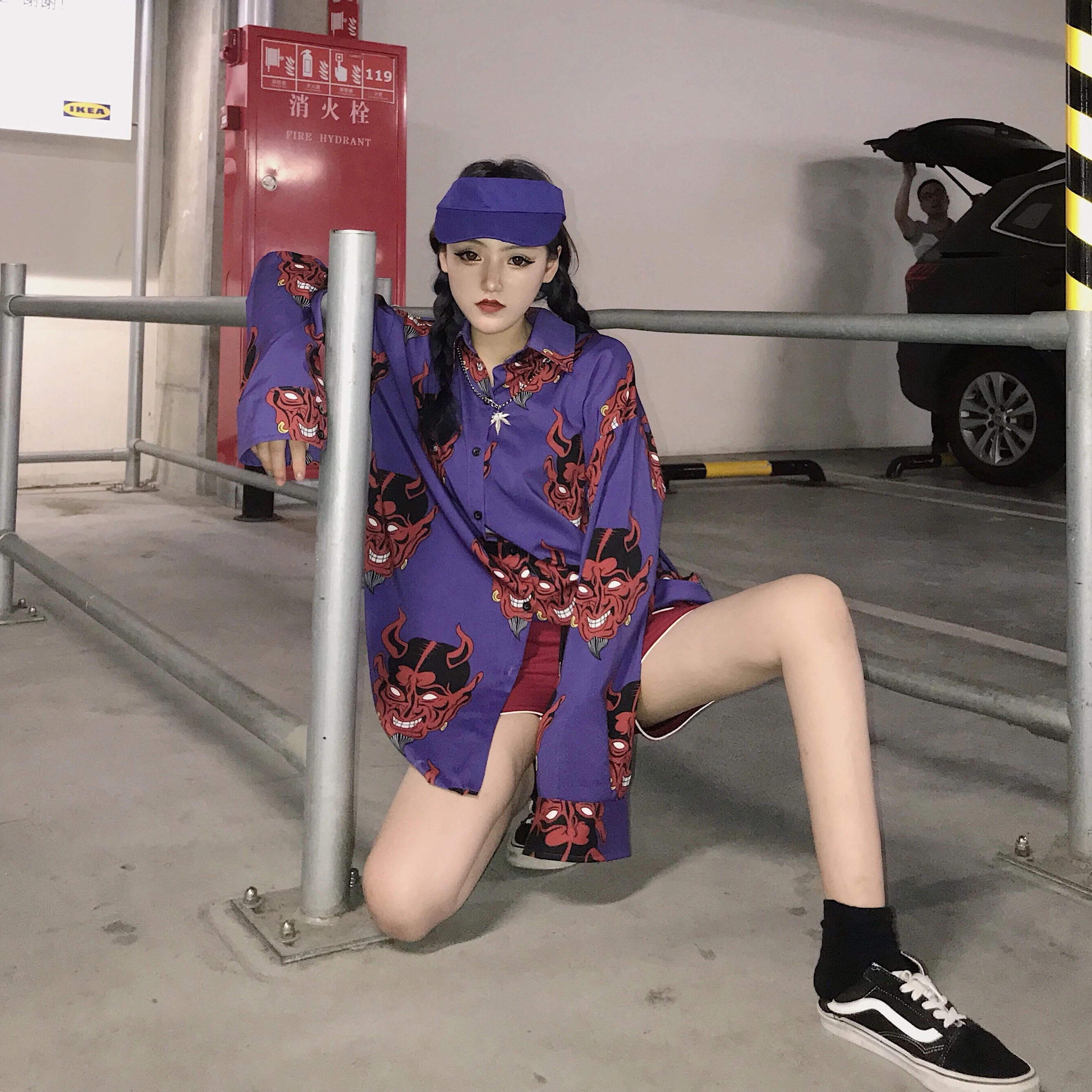 Lazy Ulzzang Harajuku Bf Свободная Повседневная рубашка с демоном женские рубашки для