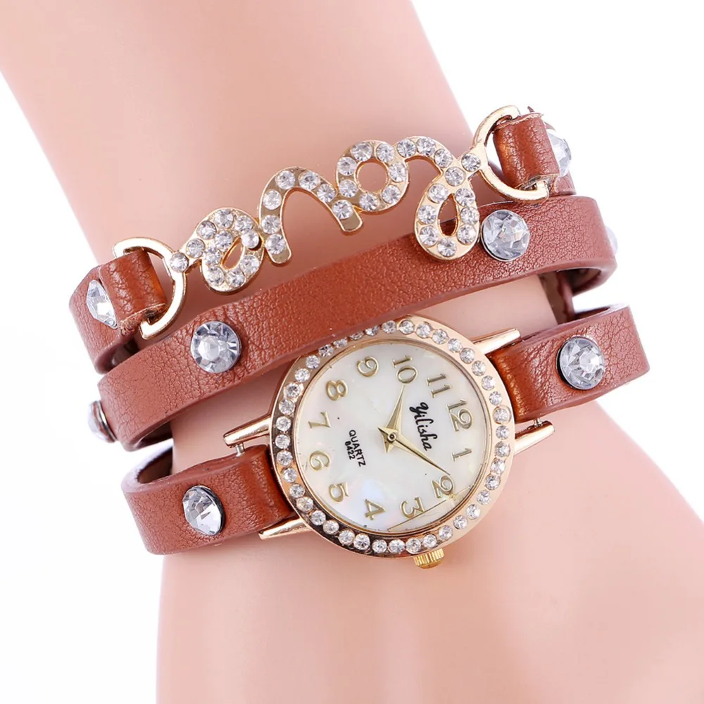 Новые товары LuxuryFashion женские часы со стразами кожаный браслет ремешок