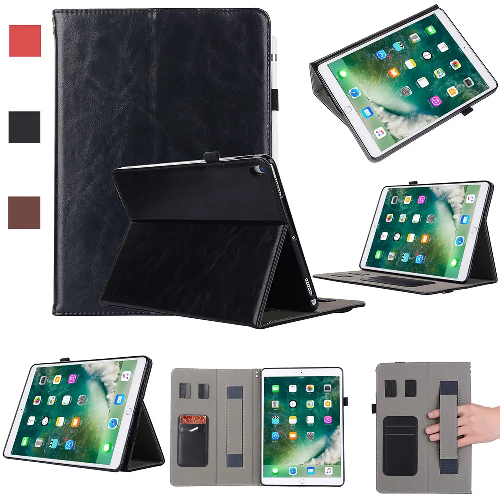Для iPad Pro 9,7/Air 1 2 смарт-чехол для планшета высокого качества из натуральной кожи+ PU складной чехол-подставка+ отделения для карт+ держатель для карандаша