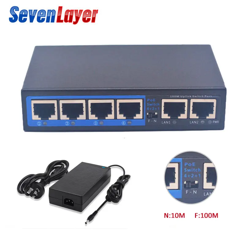 4 Порты RJ45 гигабитный переключатель питания по сети Ethernet 2 Uplink коммутатор для