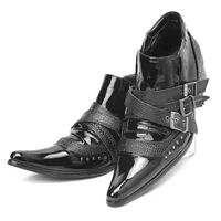 batzuzhi japanese super star boots men leather pointed toe rivets patent leather man boots casual black botas big size 45 46