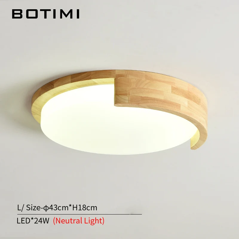 L-Neutral Light BOTIMI деревянный 220V светодиодный потолочный светильник с акриловым абажуром для спальни деревянный круглый каркас поверхностного монтажа освещение для комнаты - Цвет корпуса: L-Neutral Light