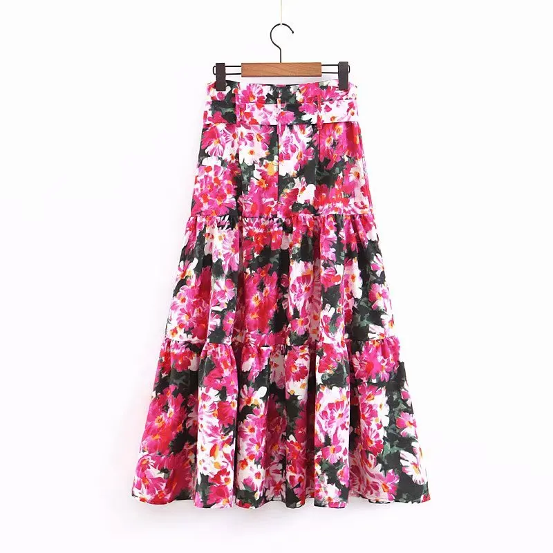 SheMujerSky женская красная Цветочная юбка-макси летняя длинная трапециевидная юбка с пояс с высокой талией юбки falda larga
