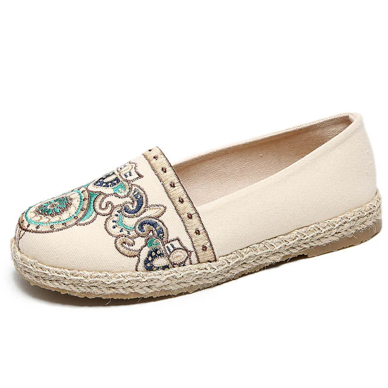 2019 Лен плетеная солома Для женщин туфли из дышащего материала с вышивкой ручной