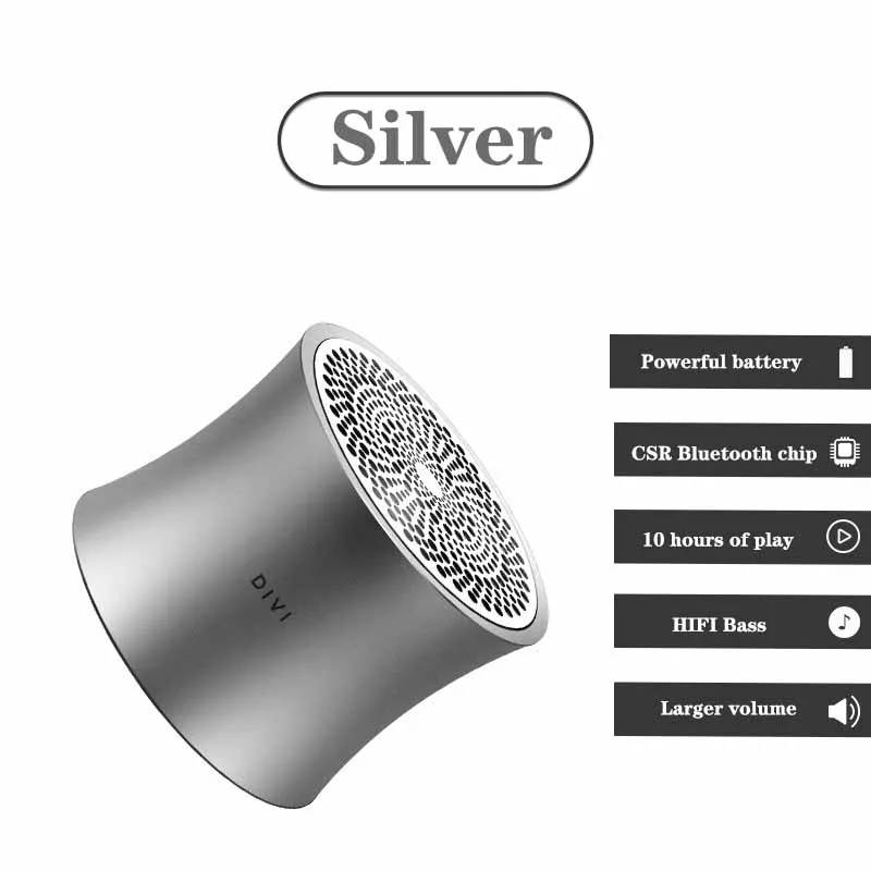 Silver Бас музыкальный динамик bluetooth водонепроницаемый портативный открытый мини беспроводной громкий динамик Поддержка TF карты для xiaomi Iphone samsung - Цвет: Silver