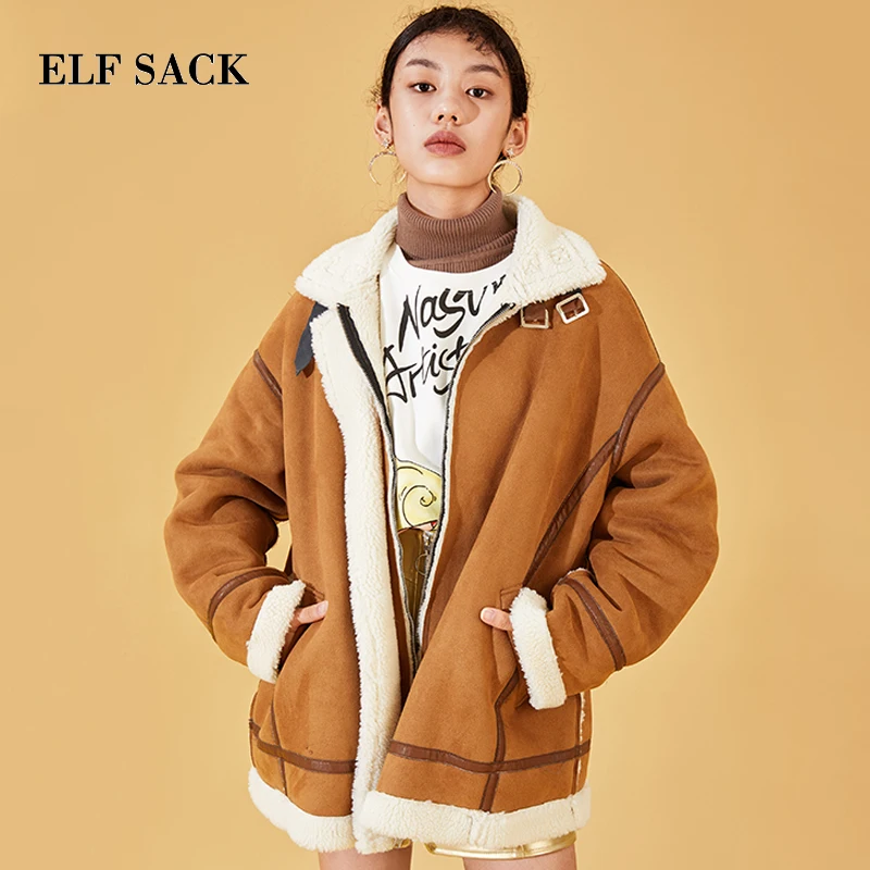 ELFSACK зима новинка Женское шерстяное пальто цельное полное повседневное женское