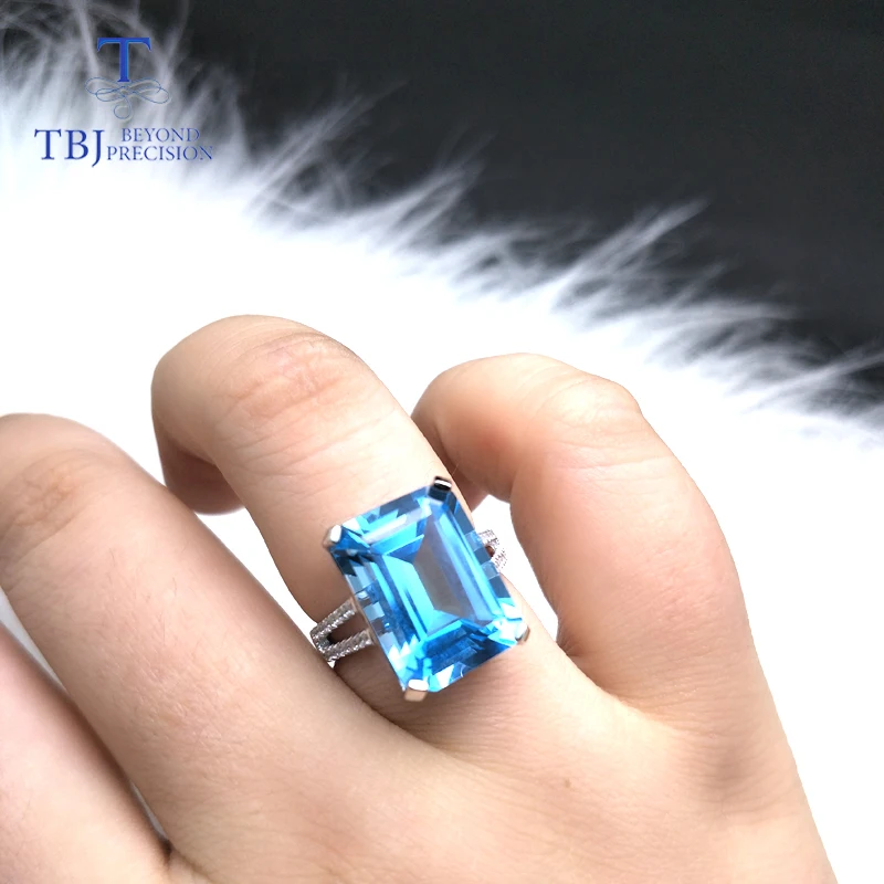 Женское кольцо с натуральным синим топазом TBJ большое драгоценным камнем 13 2