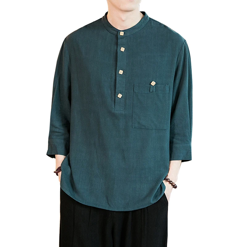Мужская рубашка Повседневная в китайском стиле льняная простая универсальная с