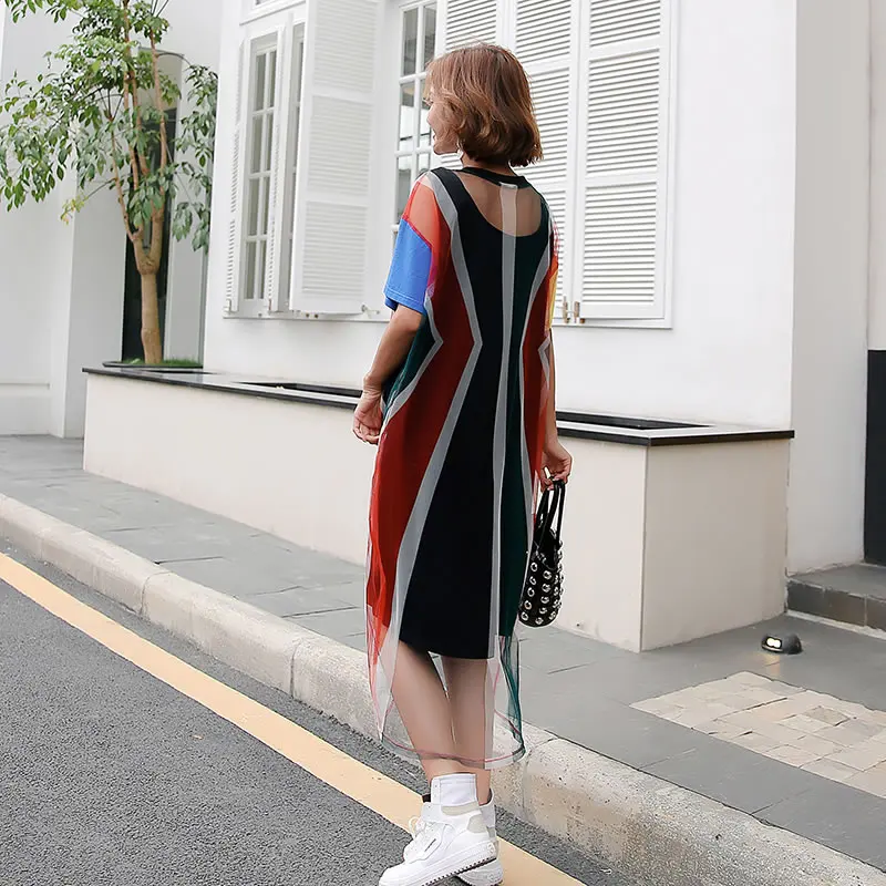 [XITAO] 2019 New Europe Casual Loose Patchwork Short Sleeve Pullover Dress O-neck Fashion Women Summer Mid-calf WBB3903 | Женская одежда