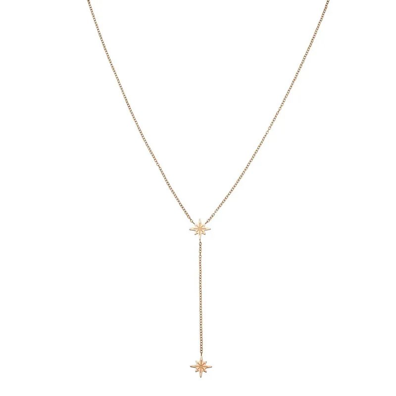 rose gold Mavis Hare новейшее ожерелье из нержавеющей стали со звездами с двумя тромбочками в форме звезды и изящной цепочкой, красивое платье, подарок для женщин - Окраска металла: rose gold