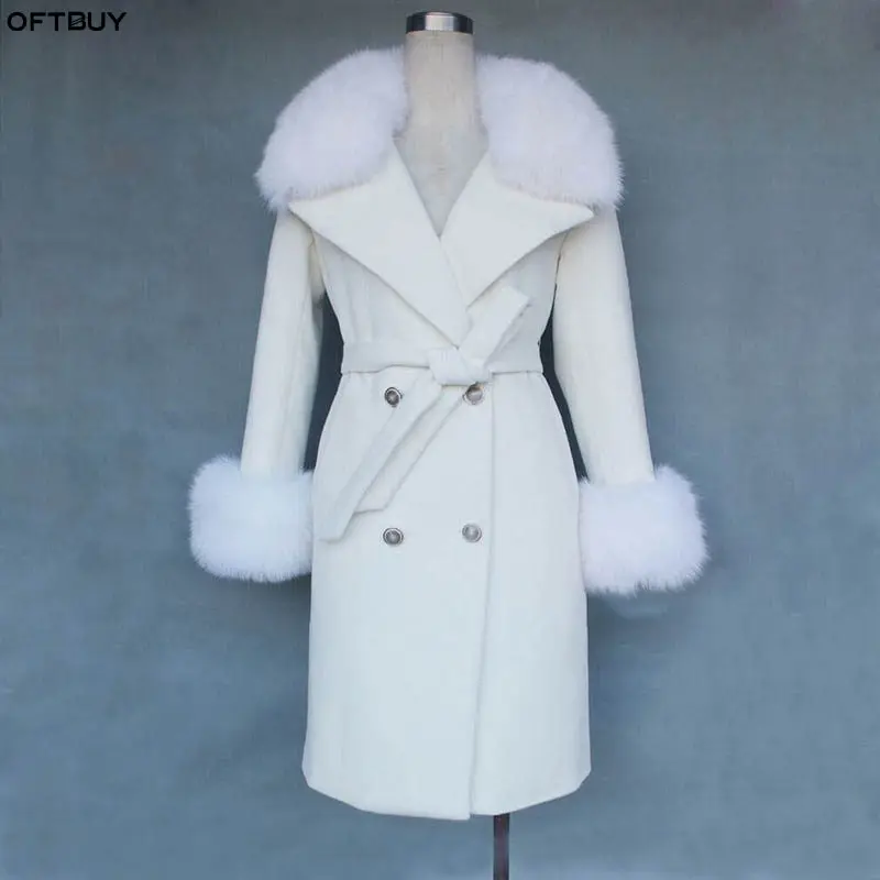 OFTBUY 2018 натуральный большой Лисий мех пальто зимняя куртка женская длинная белая