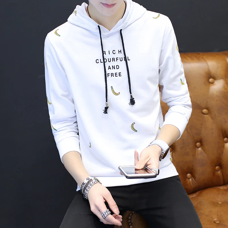 Мужская Социальной Капюшоном Банан Тонкий Узор Мультфильм Печатных Cool Полиэстер