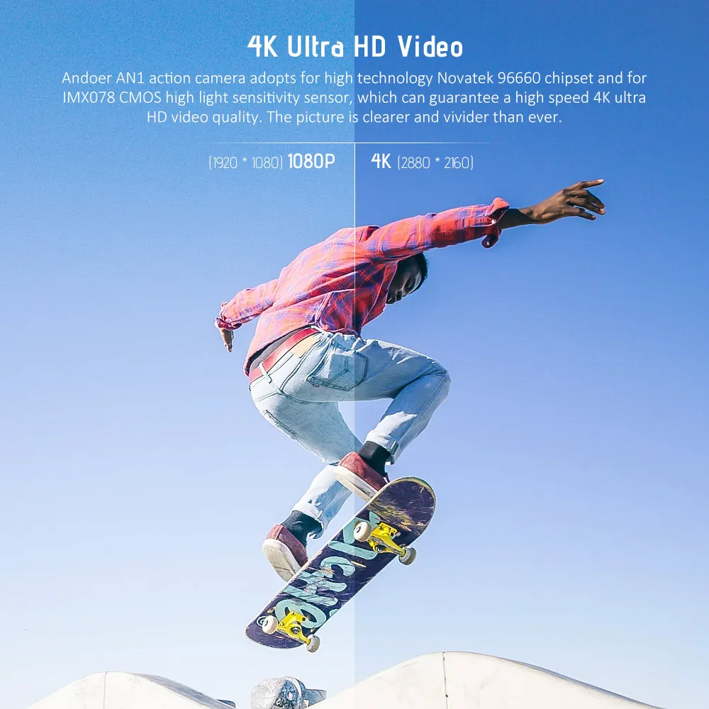 Andoer AN1 Спортивная Экшн-камера 4K WiFi 1080P 20MP Novatek 96660 чипсет 2,31 дюймов сенсорный экран Внешний микрофон Голосовая подсказка