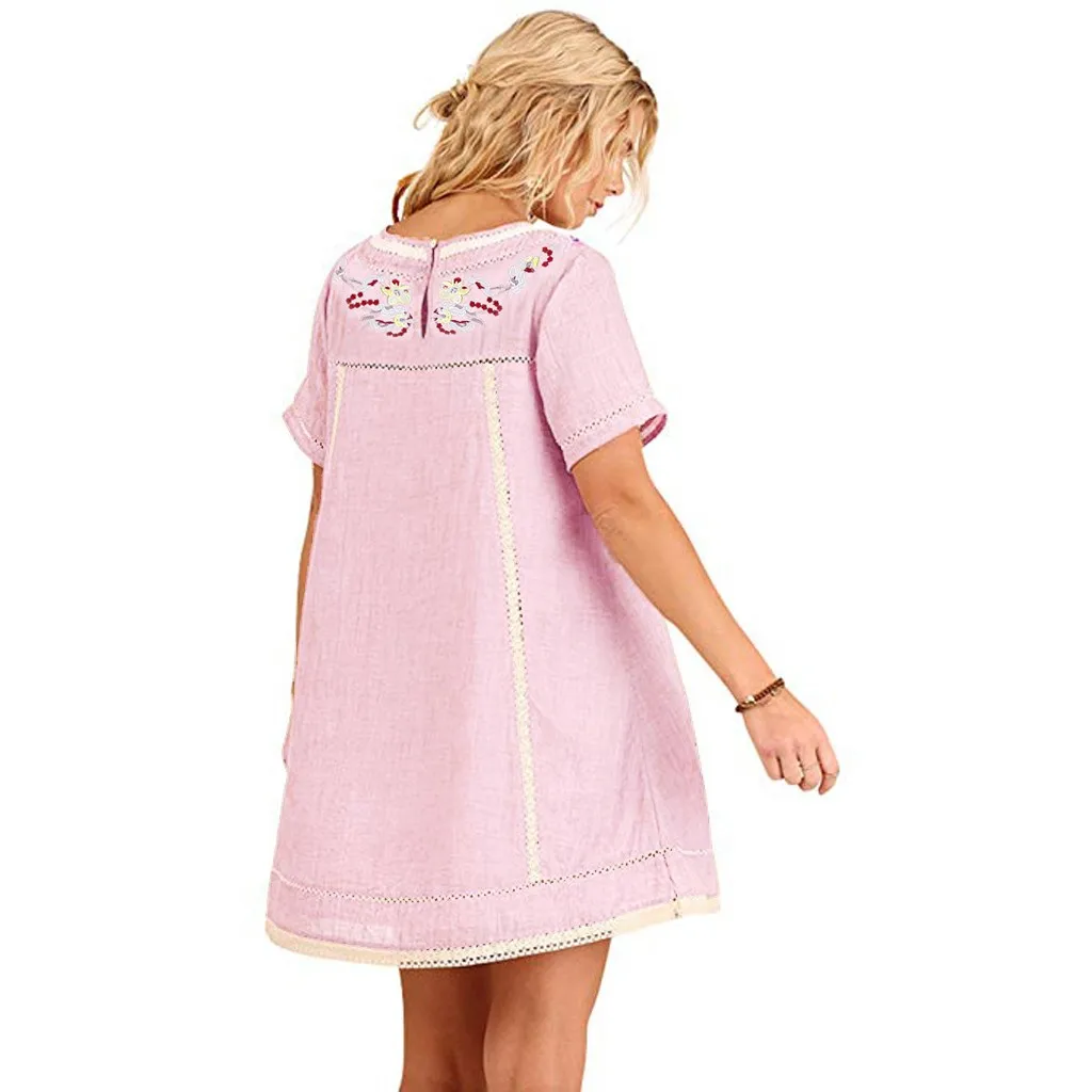 Женская хлопковая и льняная блузка в стиле бохо Повседневная Длинная с вышивкой