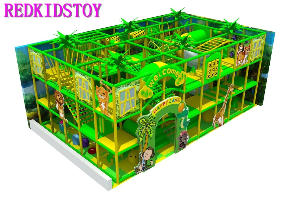 安い プレミアム品質のために設計され顧客からチリジャングルをテーマにした 3 階屋内遊び場スパイラルチューブスライド