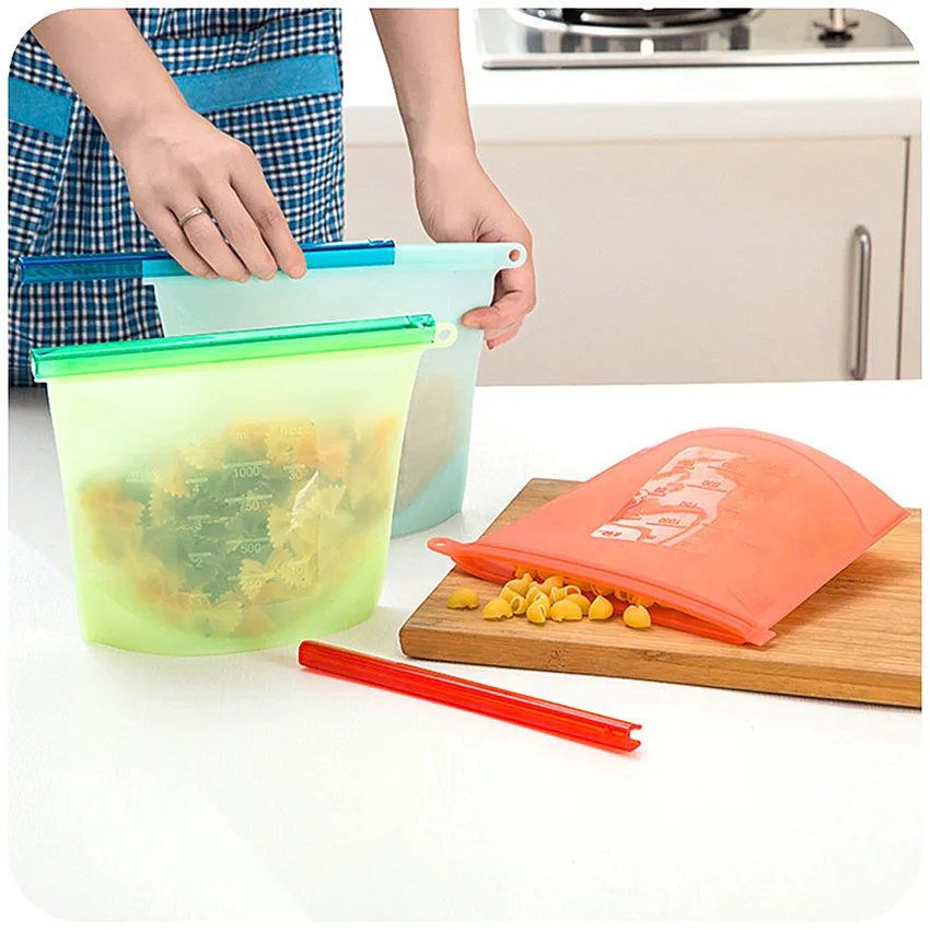 

Reusable Silicone Vacuum Food Fresh Bags Refrigerator Bag Kitchen Colored Ziplock Bag Sealer Wraps Fridge Food Storage Container