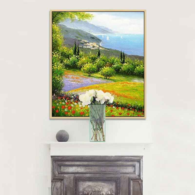 Artist sales hand painted oil painting on canvas Seaside Landscape Flowers by the sea | Дом и сад