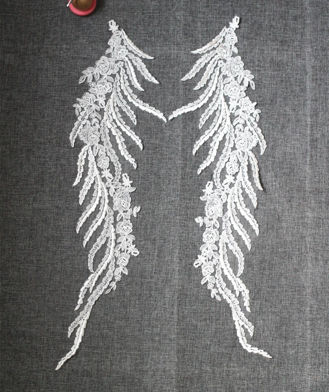 Большой цвет слоновой кости аппликация из белого кружева с крыльями Цветочная