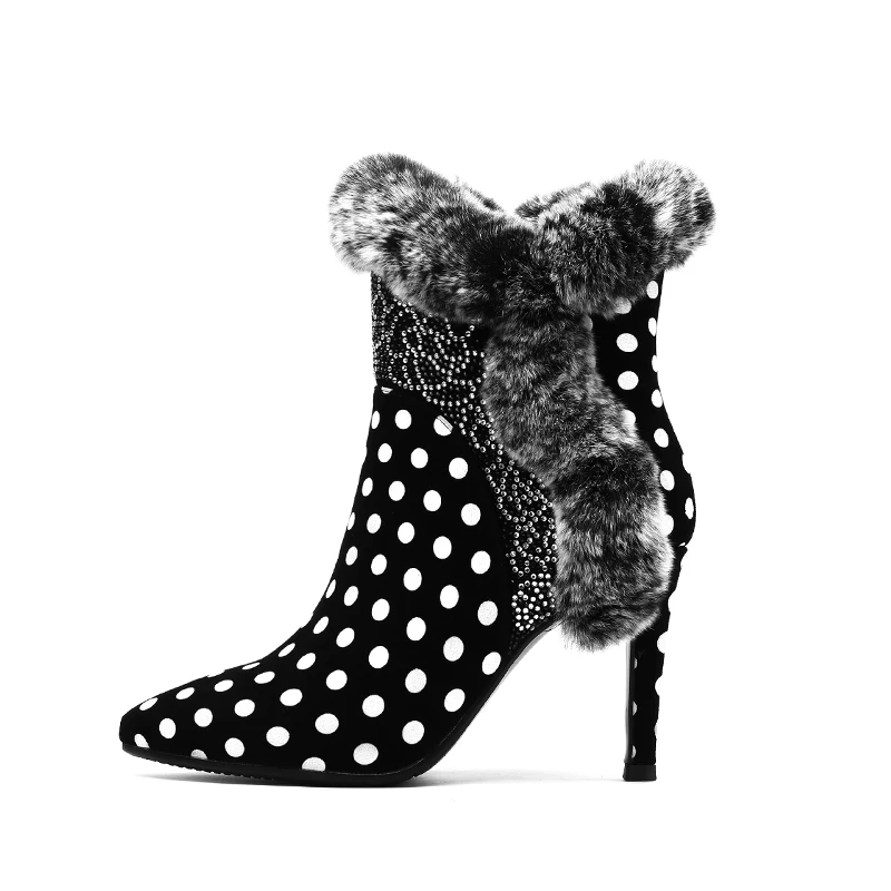 ISNOM/женские ботильоны на высоком каблуке обувь молнии с острым носком украшенная