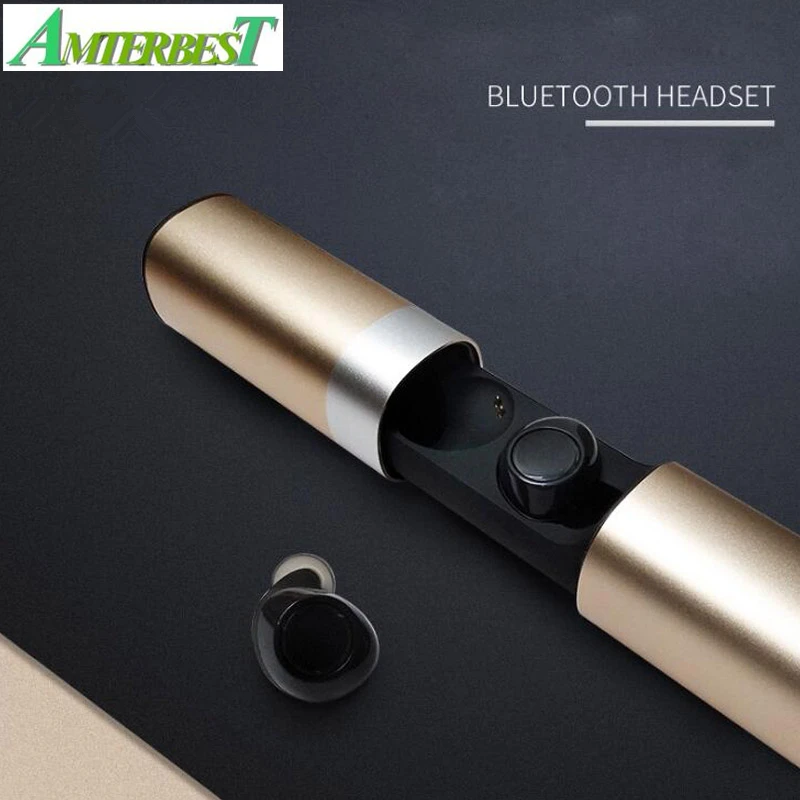 

Спортивные Беспроводные стереонаушники AMTERBEST TWS S2 с Bluetooth и зарядным футляром, гарнитура для режима «свободные руки», наушники для телефонов...