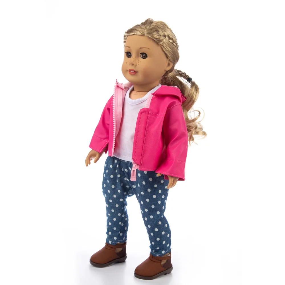 3Pcs=Leather Jacket+Vest+Pants Clothes for American girl 18inch doll clothes children best gift | Игрушки и хобби