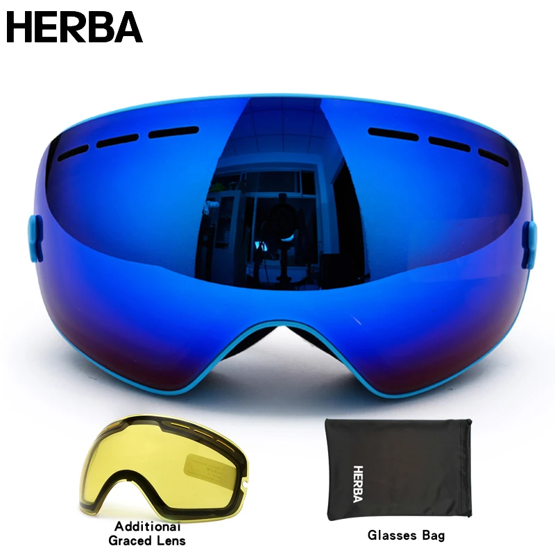 Новинка, HERBA, брендовые лыжные очки, двойные, UV400, анти-туман, большая Лыжная маска, очки для катания на лыжах, для мужчин и женщин, очки для сноуборда, HB3-2