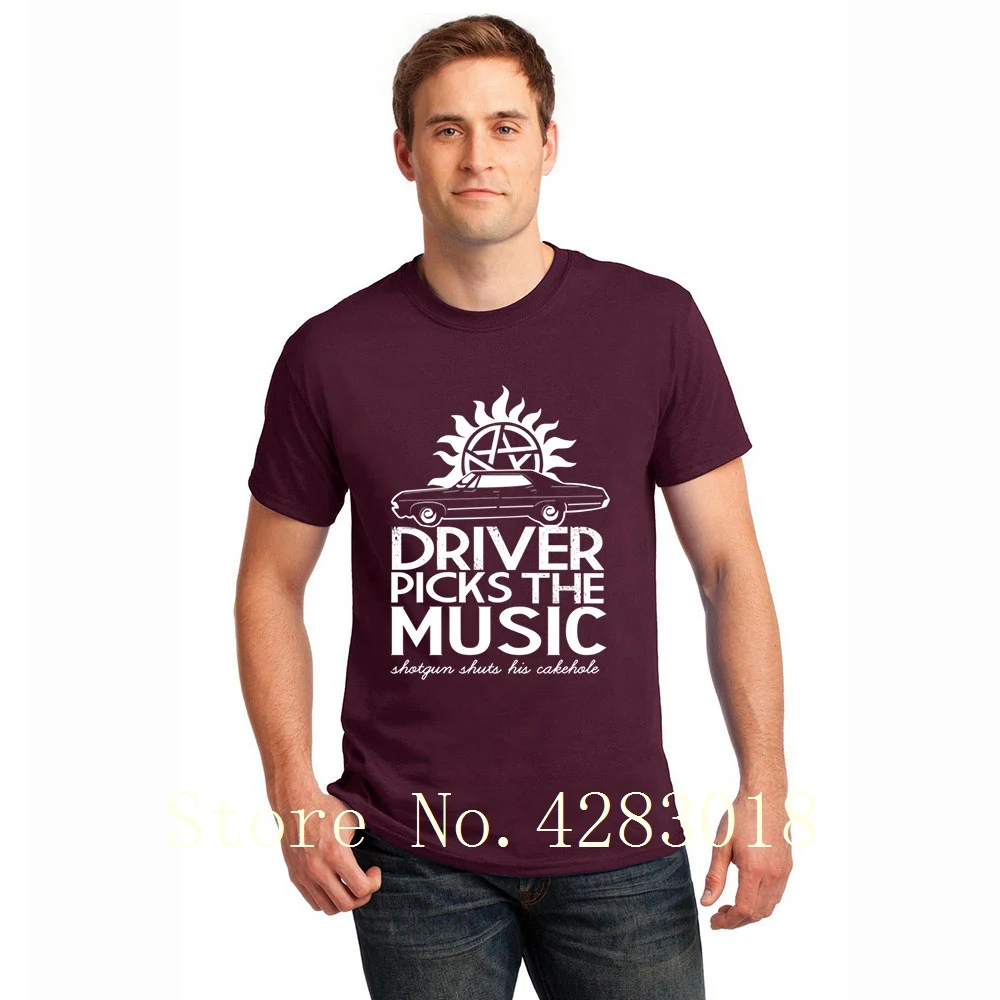 Мужская футболка с круглым вырезом Supernatural Driver Picks The Music Cool трикотажная летняя