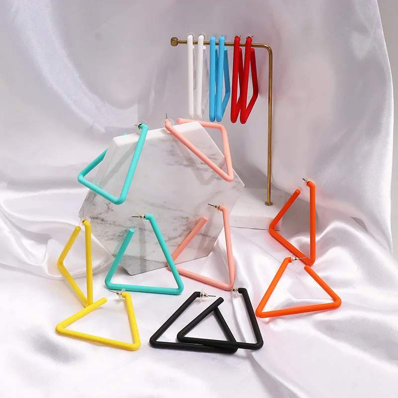 

8 color new arrive triangle shape hoop earrings acrylic painting big round hyperbole fashion earrings for women