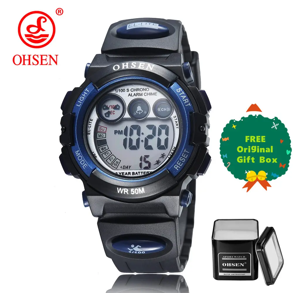 black blue and box OHSEN спортивные часы с мультипликационным принтом, детские часы, Фиолетовый силиконовый ремешок, Детские светодиодные цифровые наручные часы, студенческие часы для мальчиков и девочек - Цвет: black blue and box