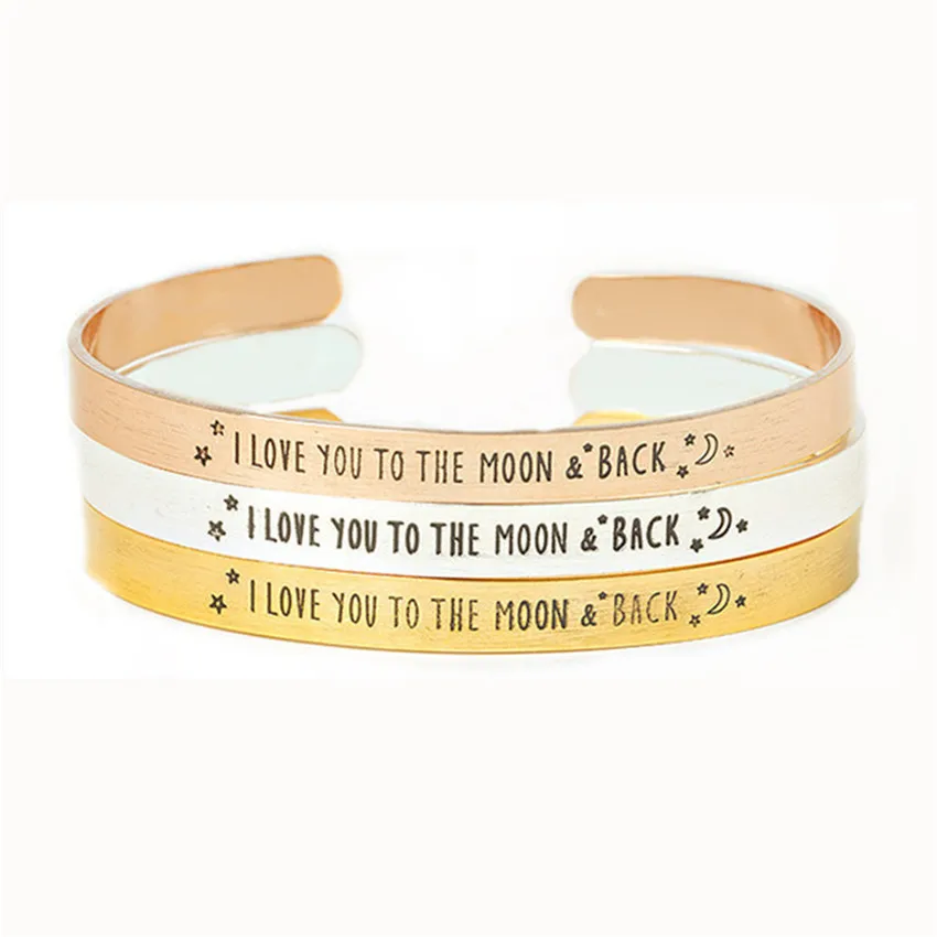 DIANSHANGKAITUOZHE Rose Gold I LOVE YOU TO THE MOON& BACK Star Charm Cuff Bracelets& Bangle Women Men Stainless Steel Jewelry